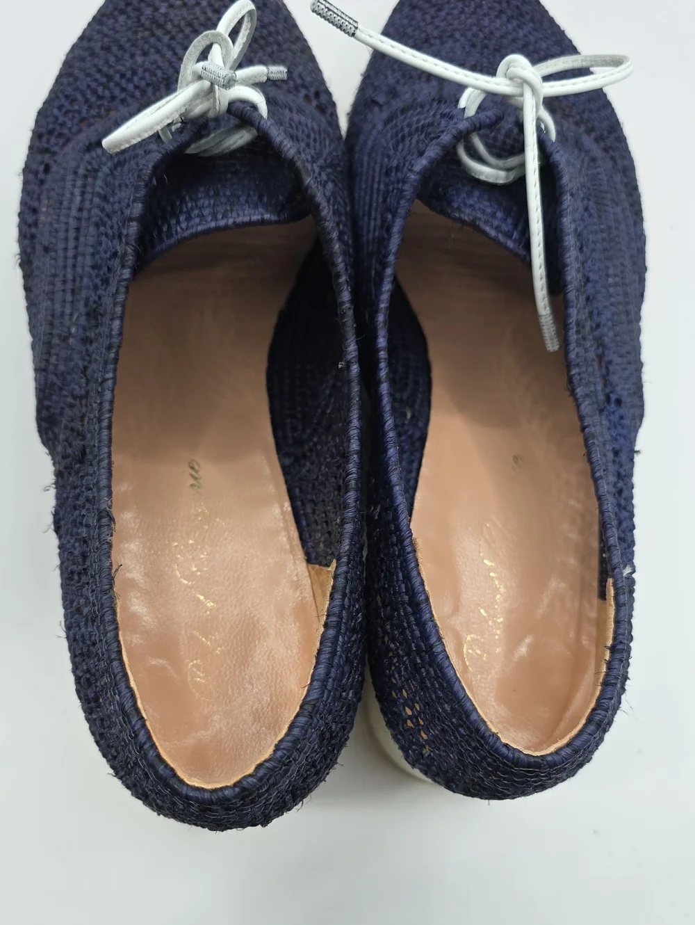 Robert CLERGERIE Women 38.5 Lisa Woven Raffia Wedge Platform Oxford Shoes